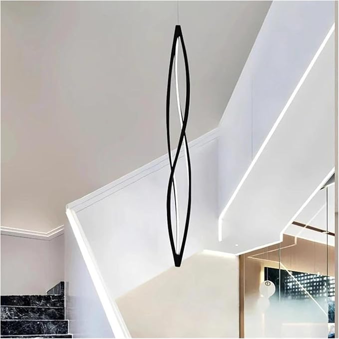Modern Home Decor Led Lights Pendant Light Lamps Forstaircase Chandeliers for Living Room Hanging Indoor Lighting,Modern LED Chandelier(RC Remote dimming,Black 180cm)