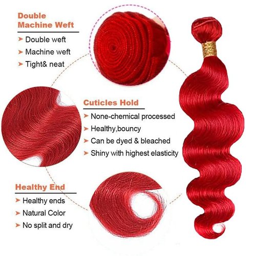 26 26 26 Inch Red Bundles Human Hair Red Body Wave Bundles 8A Peruvian Virgin Remy Double Weft Soft Real Burgundy Hair Extensions