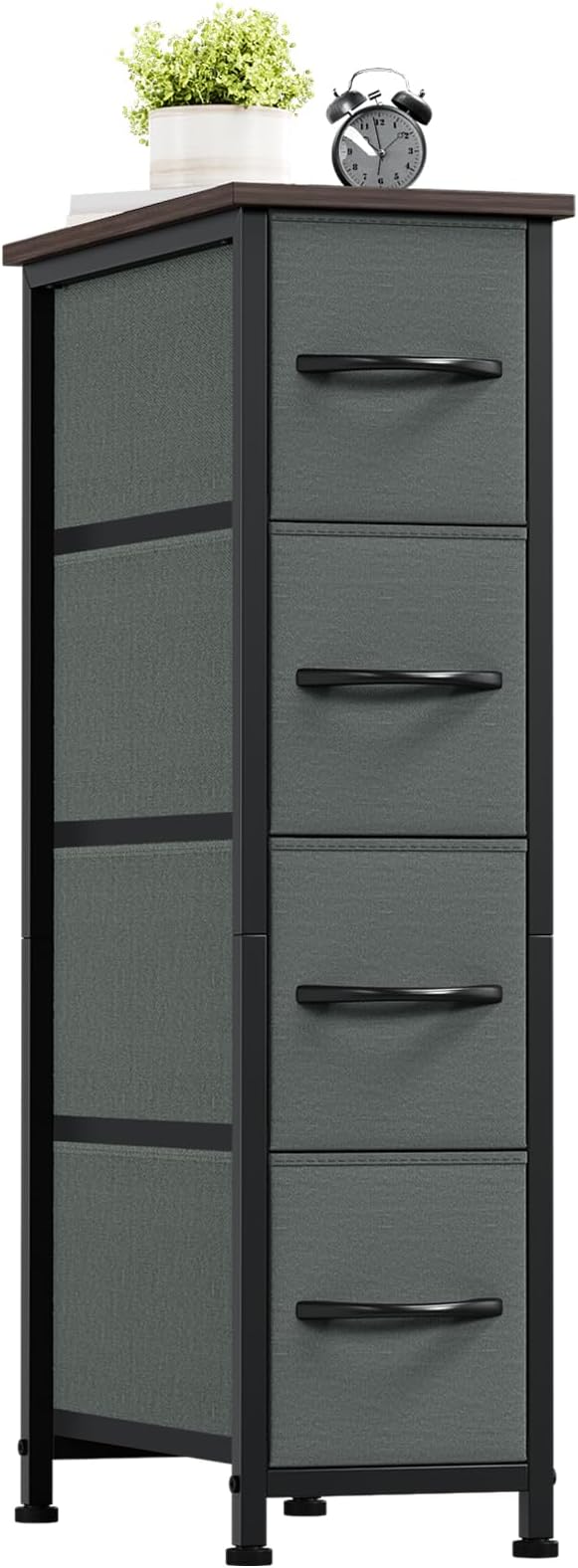 Somdot Narrow Dresser with 4 Drawers, Slim Storage Organizer Chest of Drawers with Removable Fabric Drawers for Small Spaces Bathroom Closet Bedroom Laundry, Charcoal Grey