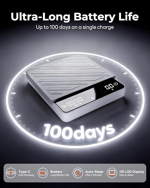 Digital Mini Coffee Scale with Timer - Mini Espresso Scale with Flow Rate Indicator & Brew Ratio, 4 Smart Modes Rechargeable 2kg/0.1g Precision Scale for Pour Over, Kitchen, Matcha, White