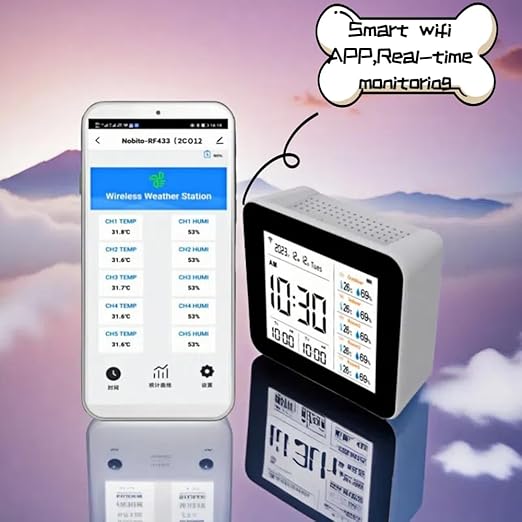 Weather Stations Wireless Indoor Outdoor Thermometer & Smart WiFi with Phone App Weather Station with Multiple sensors Temperature and Humidity Monitor & Store Data for 1 Year (2CO12 with 5 sensors)