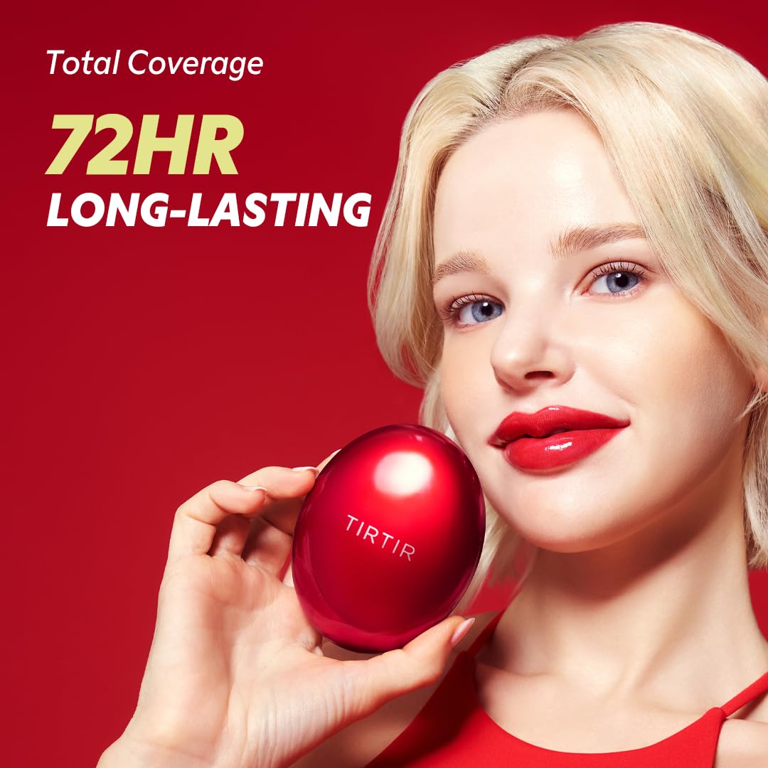 TIRTIR Mask Fit Red Cushion Foundation | Full coverage, Weightless, Skin fit, Satin Glow Finish, Korean Makeup BB Foundation, beauty, Tattoo cover up, Buildable (#21C Cool Ivory, 0.63 Fl Oz)