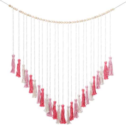 Boho Macrame Wall Hanging, 43 x 39 in Blush Pink Wall Decor with Wooden Beads, Large Handmade Cotton Rope Tapestry for Bedroom, Living Room, Wedding, Apartment