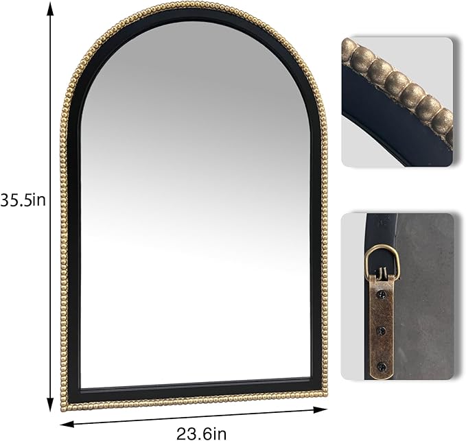 WAMIRRO Ornate Gold Mirror,Arched Black Morden Luxury Living Room Decorative Farmhouse Bathroom Mirorrs for Entryway Firplace Mantel Hallway 36"X24"