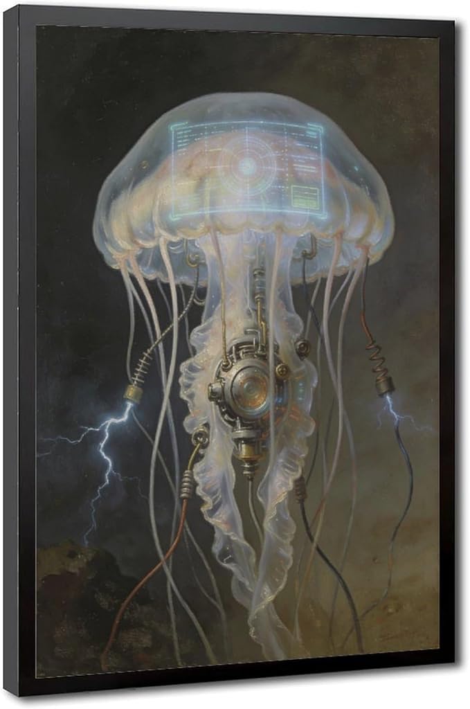 Framed Fantasy Wall Art for Living Room TV Wall Futuristic Tech Inspired Home Decor 24x36in