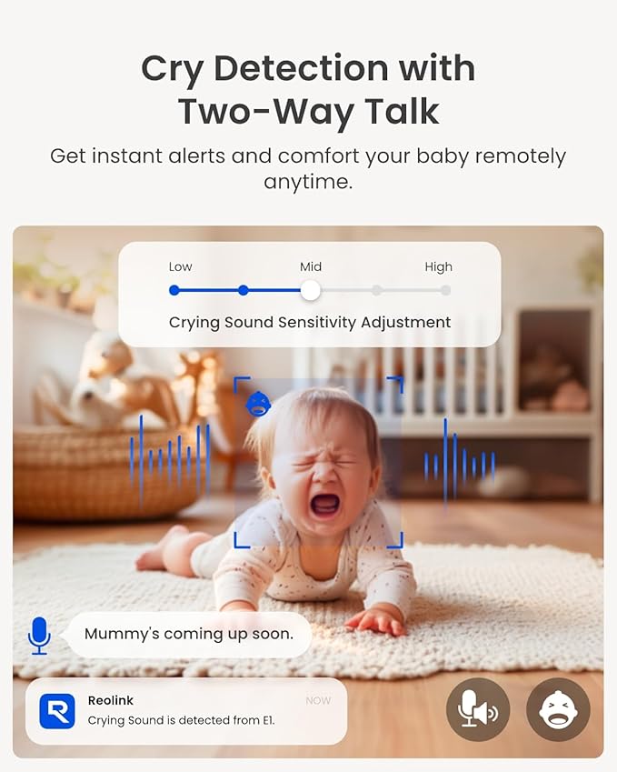 REOLINK 4MP 2K Indoor Camera E1, Plug-in Wireless WiFi 6 Security Camera, 360 Degree Pet Camera with Phone app, Baby Monitor with Person/Pet/Cry Detection, Night Vision, 2-Way Talk, Local Storage