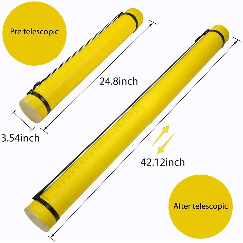 DEWEL Document Tube,Plastic Expanding Poster/Art/Document Storage Tube 24.5 to 40 inches Adjustable with Carrying Strap Waterproof and Light-Resistance Telescoping Carrying Case (Yellow-Large Size)