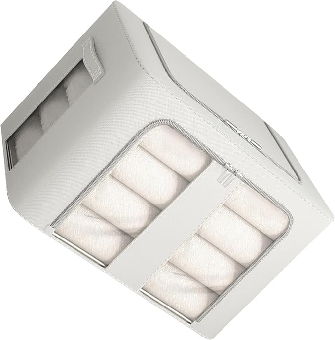 Kikumi Foldable Storage Box, Fabric Bin Organizer, Large Capacity Stackable Solid Steel Frame Structure Space Saving with Carrying Handle for Bedroom