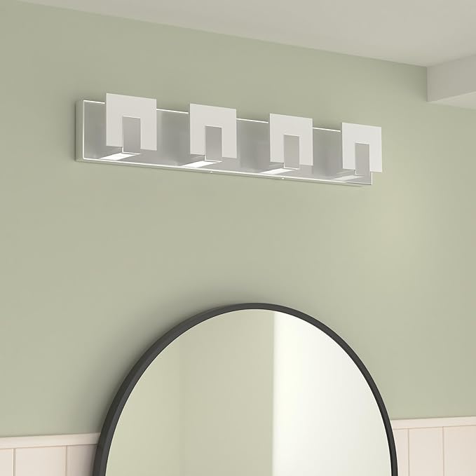 Aipsun 4 Lights Dimmable Modern LED Vanity Light for Bathroom Frosted White Acrylic Chrome Up and Down Bathroom Wall Light Fixtures Over Mirror(White Light 6000K)