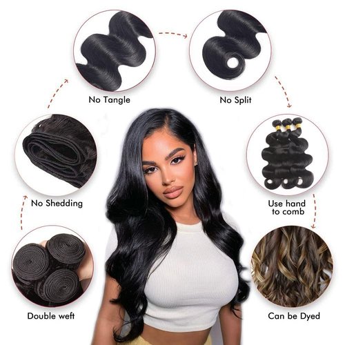 Amskdum 12A Human Hair Bundles 18 20 22 Inch Body Wave Bundles Human Hair 100% Unprocessed Brazilian Virgin Weave 3 Bundles Human Hair Extensions Natural Color