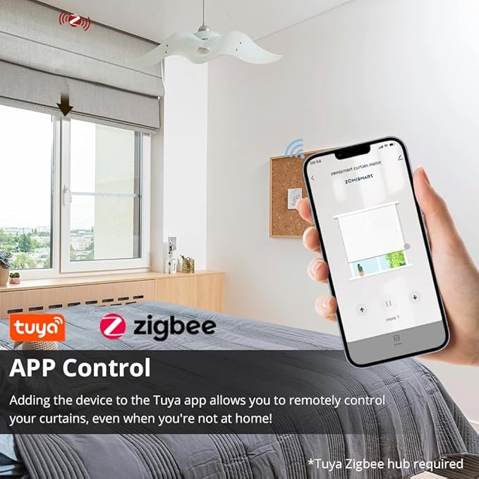 Solar ZigBee Smart Roller Shade Motor for 1.5" Tube (38mm) | Rechargeable Electric Blind Motor Kit | Wire-Free Retrofit Driver | Compatible with Alexa & Google Home (Hub Required) (2.0 N.m Torque)
