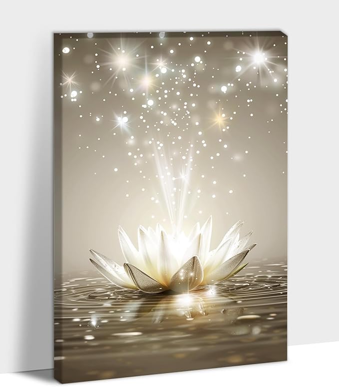 Zen White Lotus Flower Canvas Wall Art, Lotus Floral Pictures Wall Print, Spiritual Water Lily Canvas Prints, Lotus Bloom on Water Poster, Zen Meditation Spiritual Artwork for Yoga Spa Room 12x18 inch