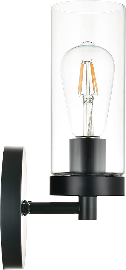 1-Light Simple Matte Black Indoor Hardwired Vanity Wall Lights Fixture with Clear Glass Shade, Vintage Wall sconces Lighting Decor for Kitchen Living Room Hallway Bathroom Bedroom Bedside