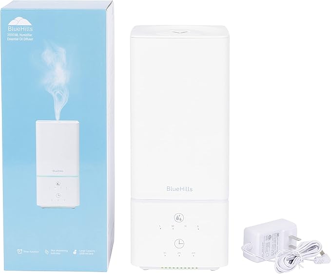BlueHills 2000 ML Essential Oil Diffuser Humidifier Combo Square White Aroma Diffuser for Large Room Home 2 Liter Extra Large Capacity Long Run High Mist Huge Area Modern Design 2L - Solid White H201