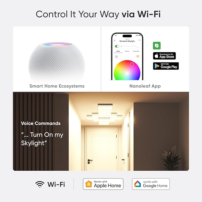Nanoleaf Smart Ceiling Light, RGBCW LED Ceiling Lights Compatible with Alexa, Flush Mount Light Fixture with 16M+ Colours & Dynamic Scenes, Music Sync, 2700K-6500K Dimmable, Skylight Expansion 1PK