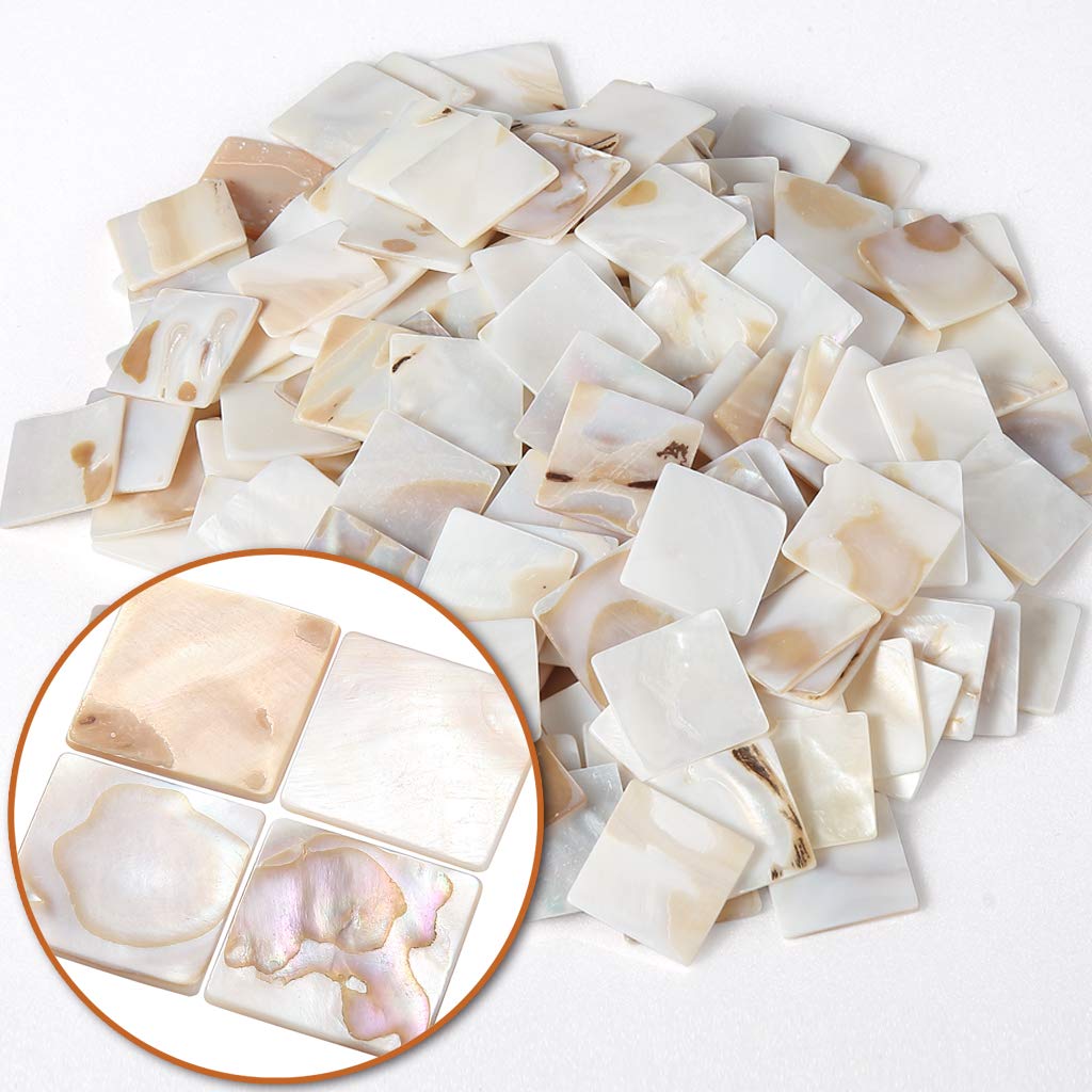 MDLUU 350Pcs Mother of Pearl Mosaic Tiles, Natural Shell Tiles, Square Mosaic Pieces for Home Decoration, Crafts, 0.8"(L) x 0.8""(W) x 0.078""(T)"