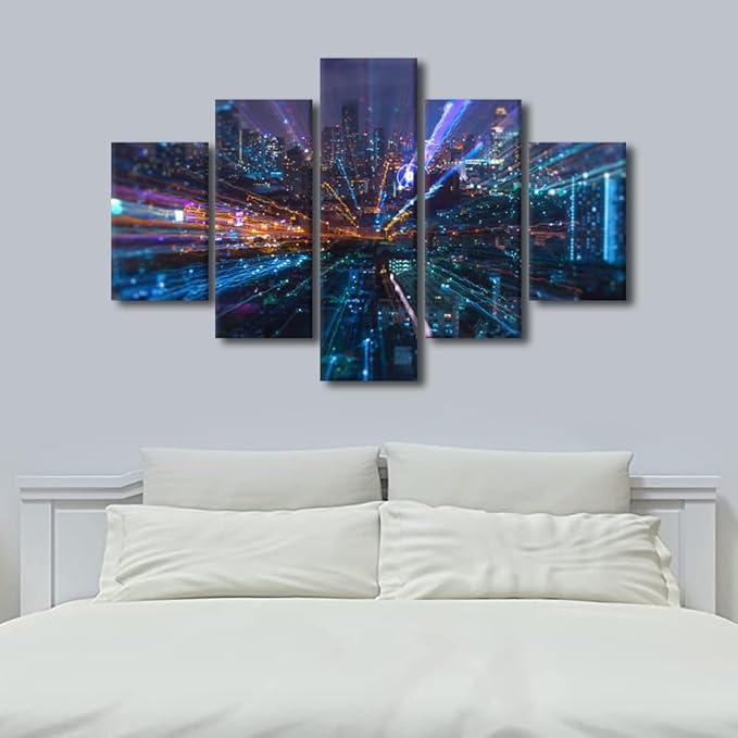 Native Americans Canvas Decorate 5 Panel Smart City Poster Modern Communication Picture Printing Decoration Office and Meeting Room Wall Decor Communication Workers Bedroom Wall Art 60x40 Inch