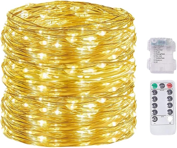 LED Fairy Lights Battery Operated String Lights Waterproof Silver Wire Firefly Lights for DIY Crafts Wedding Indoor Outdoor Christmas Patio Garden Decoration (Warm White, 33FT-100LEDS)
