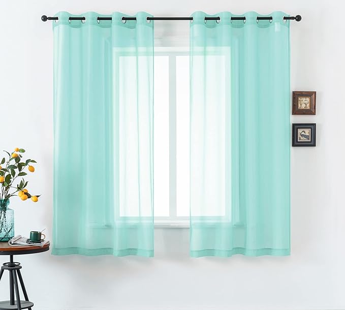 DUALIFE Aqua Sheer Curtains 63 Inch Length 2 Panels Set Grommet Window Drapes Voile Curtains Bay Window Aqua Seafoam Sheer Curtain for Baby Bedroom Nursery 52X63 Inches