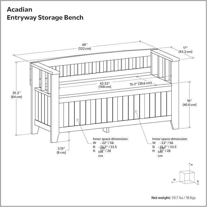 SIMPLIHOME Acadian Solid Wood 48 inch Wide Storage Bench that Seats 2 and 36 inch Wide Storage Cabinet in White for the Living Room, Entryway, and Family Room, Transitional Style