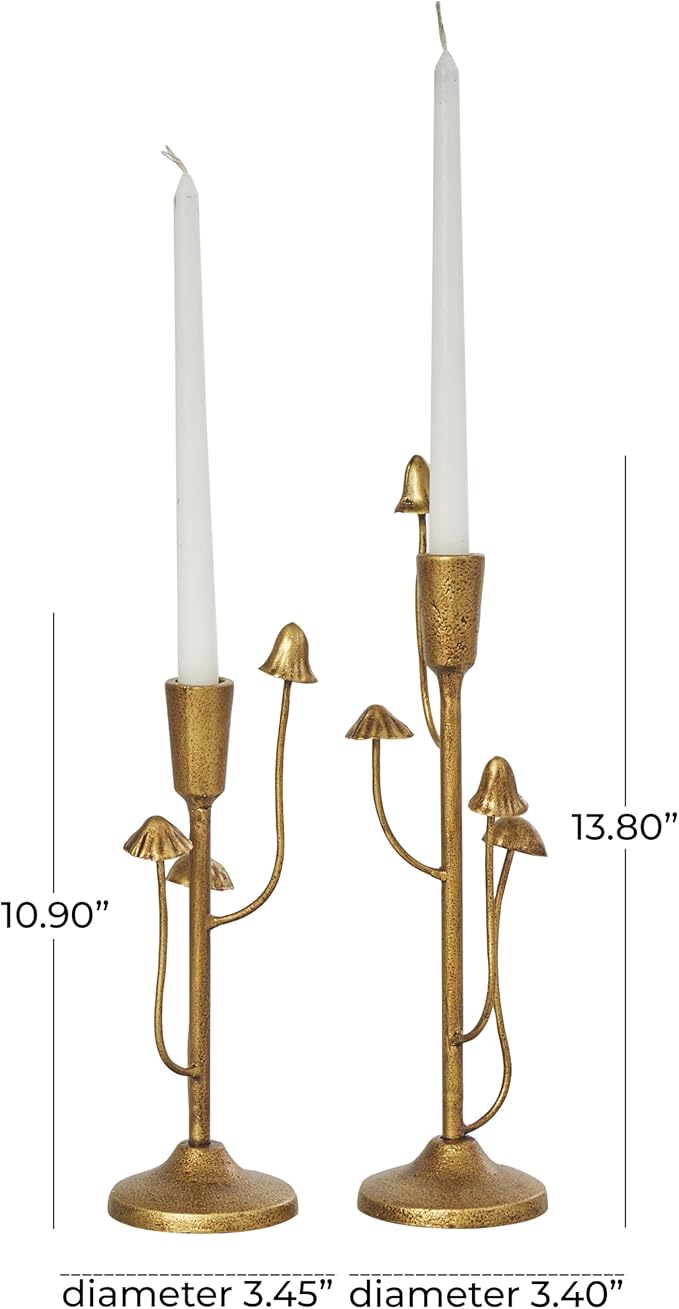 Deco 79 Metal Abstract Decorative Candle Holder Mushroom Inspired Candle Stand, Set of 2 Candlestick Holder 11", 14" H, Gold