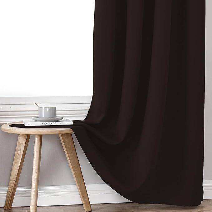 ChrisDowa 100% Blackout Curtains for Bedroom with Black Liner, 2 Thick Layers Total Blackout Thermal Insulated Grommet Small Window Curtains 2 Panels Set (Brown, 42 x 54 Inch)