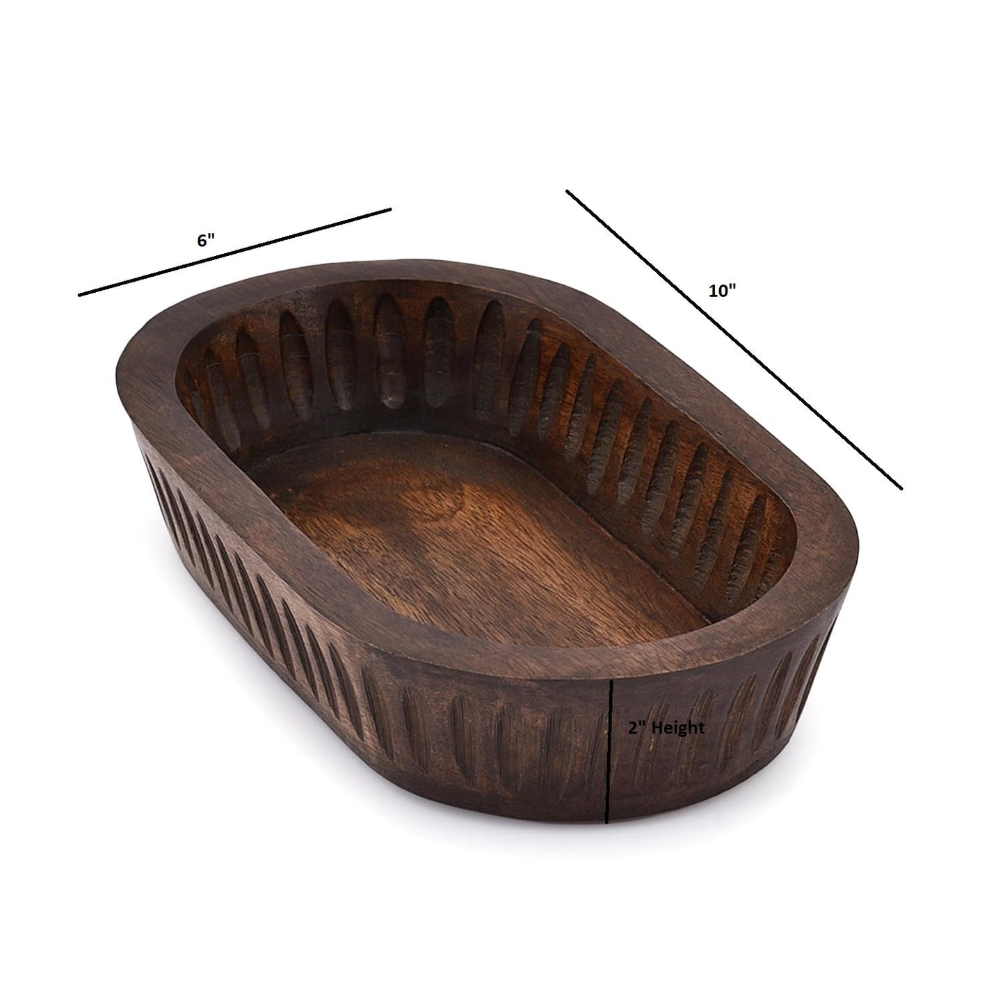Samhita Mango Wood Decorative Bowls for Home Décor, Decorative Long Wooden Bowl for Table Centerpiece (10" x 6"" x 2"")"