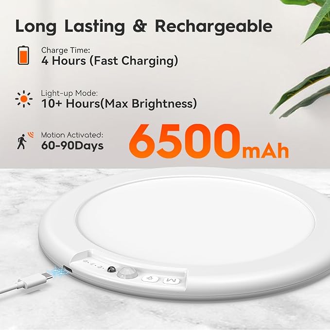 Rechargeable Motion Sensor Ceiling Light with Remote, Wireless Battery Operated Closet Light with 13 Colors Changing, 0.55″ Magnetic Lights for Shower Bathroom Closet Hallway Pantry, 1 Pack