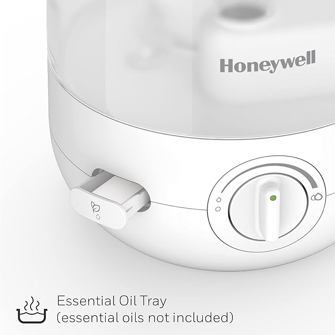 Honeywell Ultra Comfort Cool Mist Humidifier, 1 Gal Tank, No Filter, Easy to Fill and Clean, Cleaning Brush Included, Ultra Quiet, Use With Essential Oils, White, HUL545W