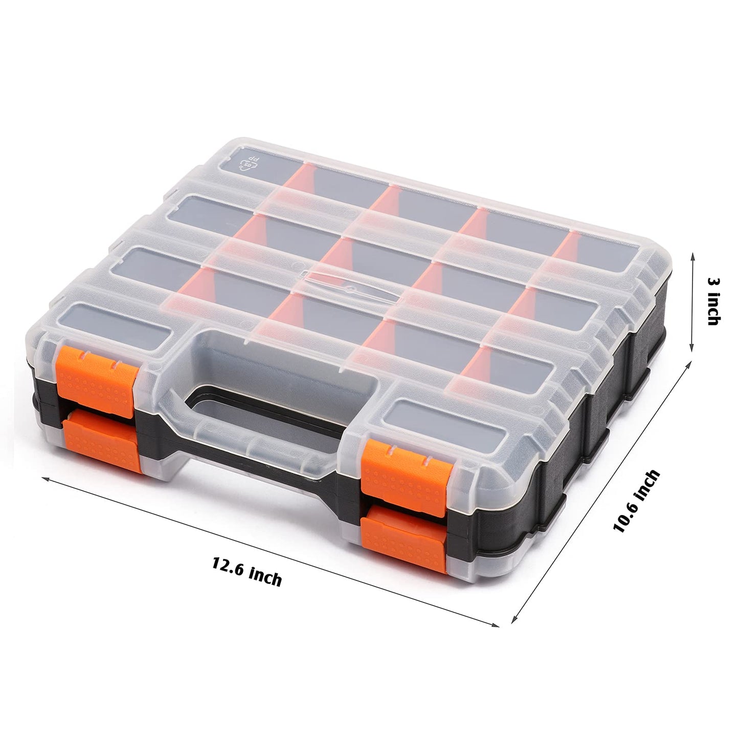 Mayouko Double Side Tools Organizer, Customizable Removable Plastic Dividers, Hardware Box Storage, Excellent for Screws,Nuts,Small Parts, 34-Compartment, Black/Orange,12.6"L x 10.6""W x 3.2""H"