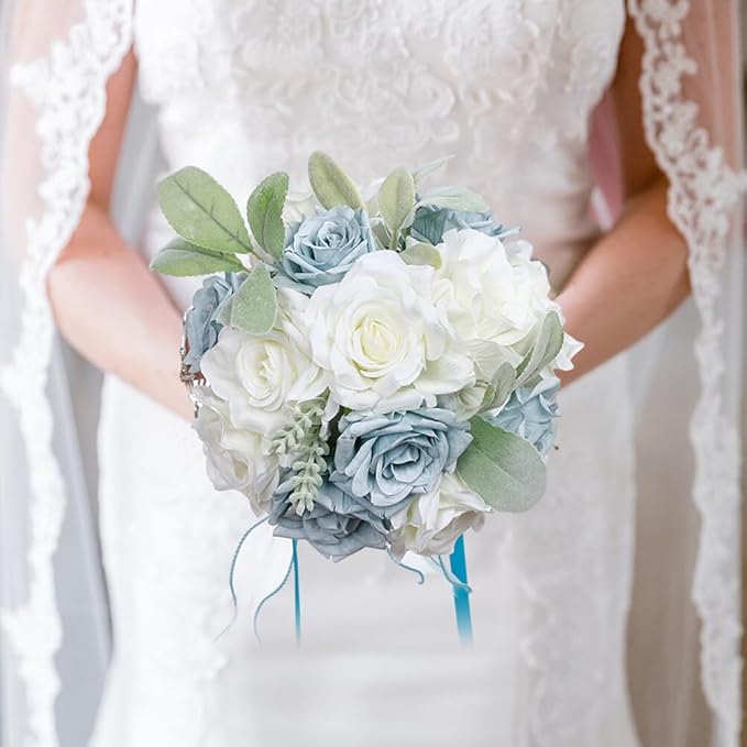 Artificial Rose Wedding Bouquet - Ribbon Decor for Bride & Bridesmaid