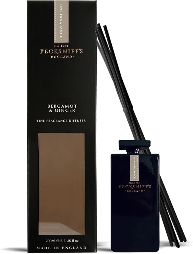 Pecksniff's Bergamot and Ginger Black Square Diffuser | 200 ml/6.76 Fl Oz