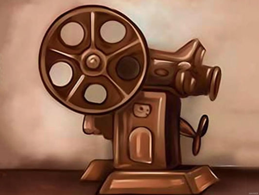 Vintage Movie Theater Christmas New Year's Day Gifts Diamond Art Painting Classic Movie Projector Film Reels Kit for Adults Diamond Art Painting by Number Kits Gem Art Wall Home Decor 12x16 inch