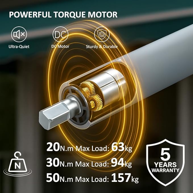 Electronic Limit Tubular Motor for Roller Shades, 45mm Remote Control Electric Blind Replacement Kit, Quiet Motorized Awning Drive, Light Adjustment (20 N.m for Φ74mm（3"） Round Tube)