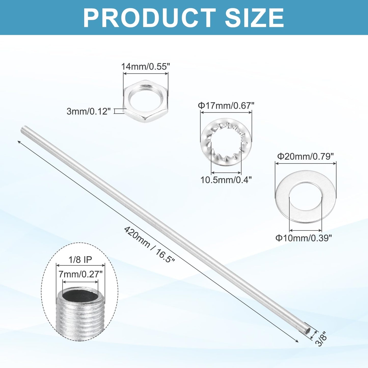 MECCANIXITY 28Pcs 16.5" Lamp Pipe Kit with Nuts Washers 1/8IP Thread Fasteners Assortment for Chandelier Ceiling Light Repair Assembly DIY Hardware"
