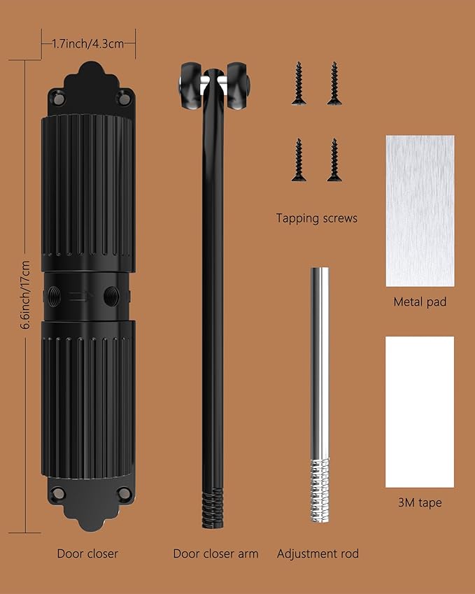 2025 new Automatic Door Closer, self Closing Door, Adjustable Closing Door, Door Closers for Home, Automatic Safety Spring Door Closer (Black). Up to 140LB can be Pushed.Metal Doors Don't fit.