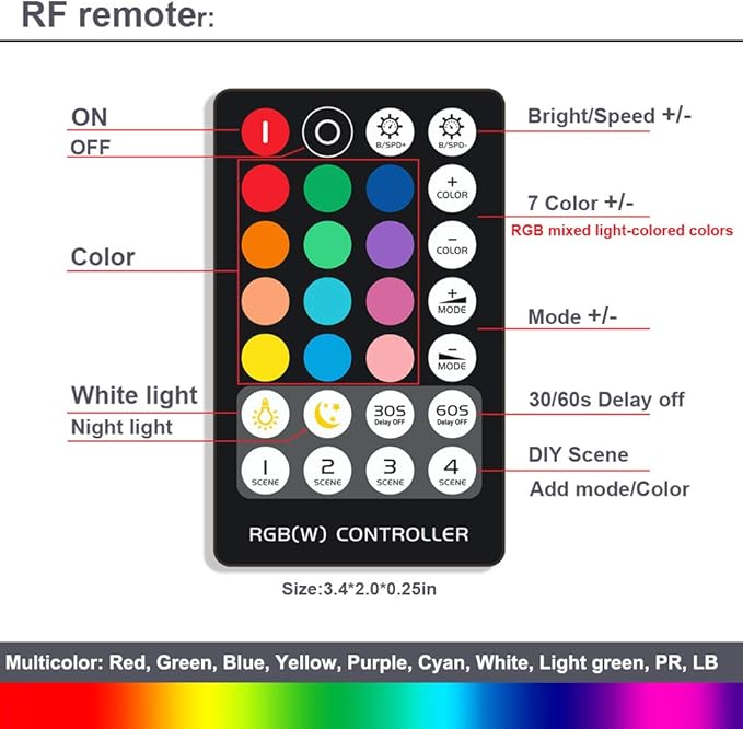 Dimmable Under Cabinet Lighting, RGB LED Light Bar, RF Remote Control Lamp, Multicolor Under Counter Lights for Desk, Room, Cupboard, Hallway, Shelf, Closet (12 Inch)