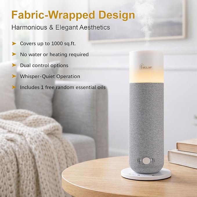 Hotel Collection Diffuser Machine,Fabric-Wrapped Design,Candlelight Atmosphere Lamp,Whisper-Quiet,1000 Sq Ft,Scent Waterless Essential Oil Diffuser,Scent Air Machine Home - Grey
