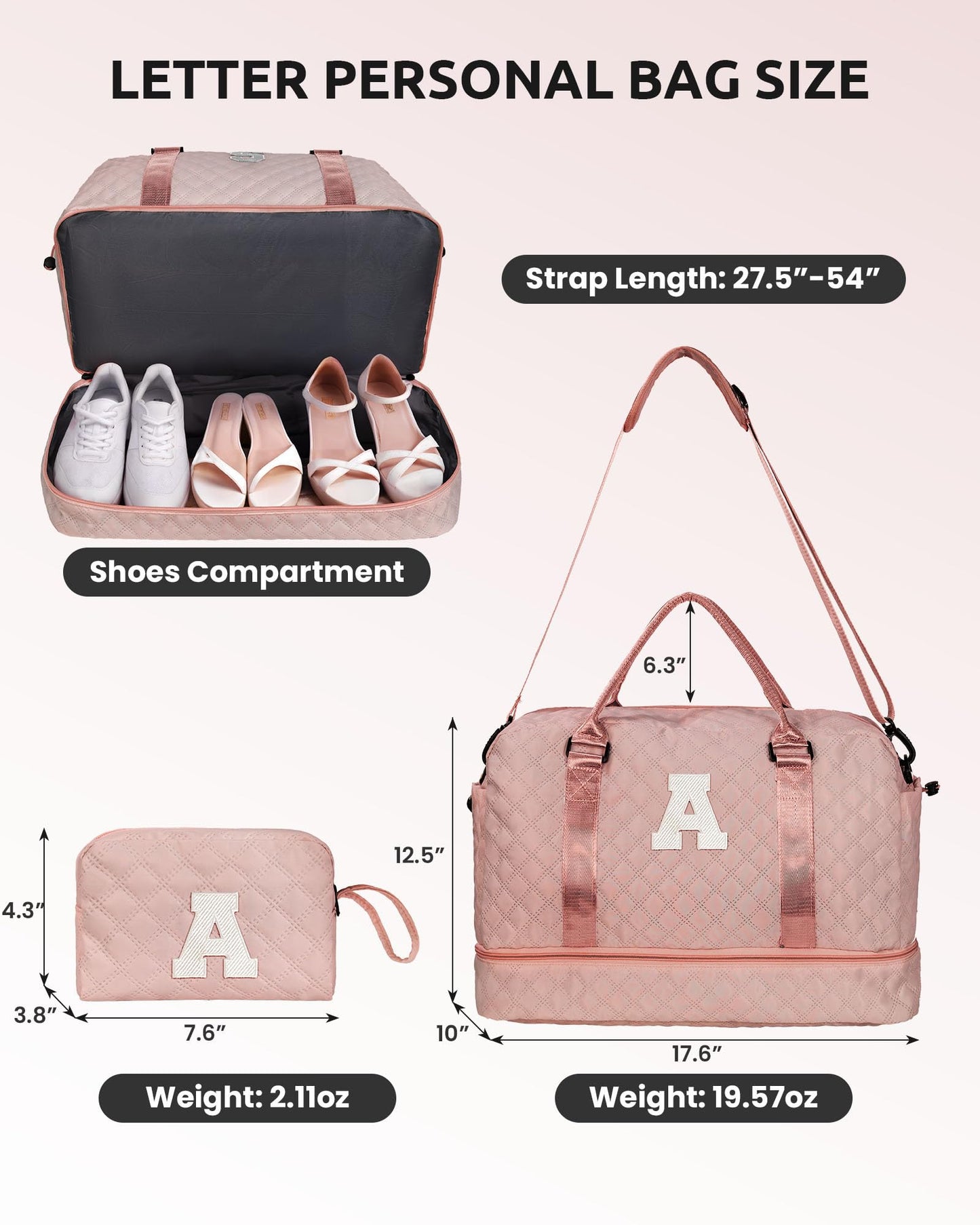 Vogewood Birthday Gifts-for Women-Initial Duffle Bag with Shoe Compartment, Personalized Weekender Bag, Monogram Overnight Bag, Letter Travel Bag with Makeup Bag，Friend Wife Birthday Gift (Letter C)