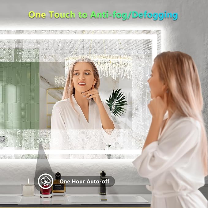84x40 Inch RGB LED Bathroom Mirror Front Light and RGB Backlit Lighted Vanity Mirror for Bathroom Wall Mounted Dimmable Anti Fog Memory Shatter-Proof IP54 Waterproof Horizontal/Vertical