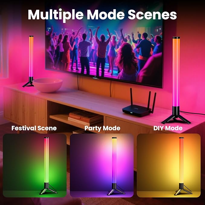 TJOY 360° Smart Light Bars, RGB Game Lights on Desk, TV Backlight with Music Sync, USB Powered LED Light Bar, Mood Lighting for PC, Gaming Room(Black, Plastic Material)