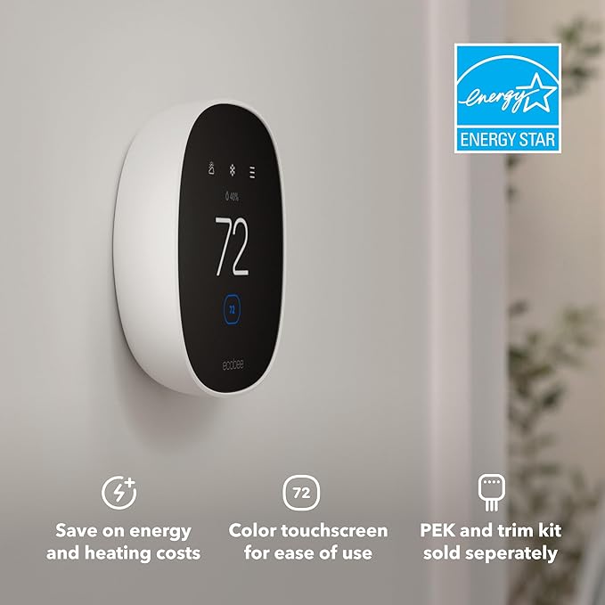 ecobee Smart Thermostat Essential - Energy Star Certified programmable Wi-Fi Thermostat - Works with Siri, Alexa, and Google Assistant
