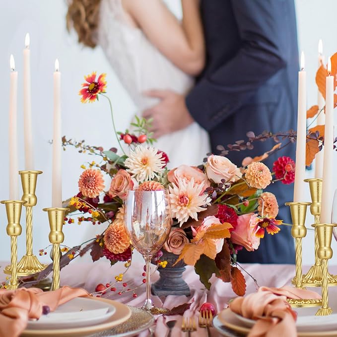12 Pcs Candlestick Holders Gold Metal Taper Candle Holders Decorative Vintage Modern Table Centerpiece Decorations for Wedding Christmas Anniversary Dinner Party(Gold,Retro Style)