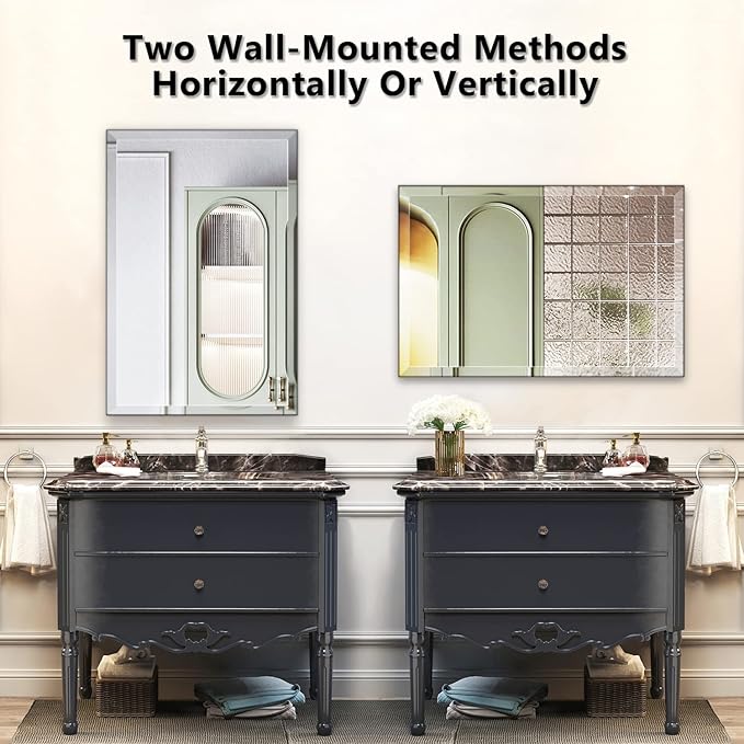 16"x20" Frameless Rectangle Wall Mirror with 1 inch Beveled Edge for Bathroom Vanity