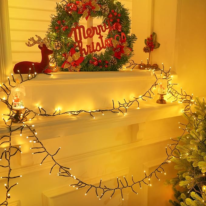 100FT 2000 LED Cluster Christmas Lights, Christmas Tree Lights Outdoor Indoor with 8 Modes & Timer & Remote, Firecrackers String Lights Waterproof for Garland Party Xmas Decorations, Warm White