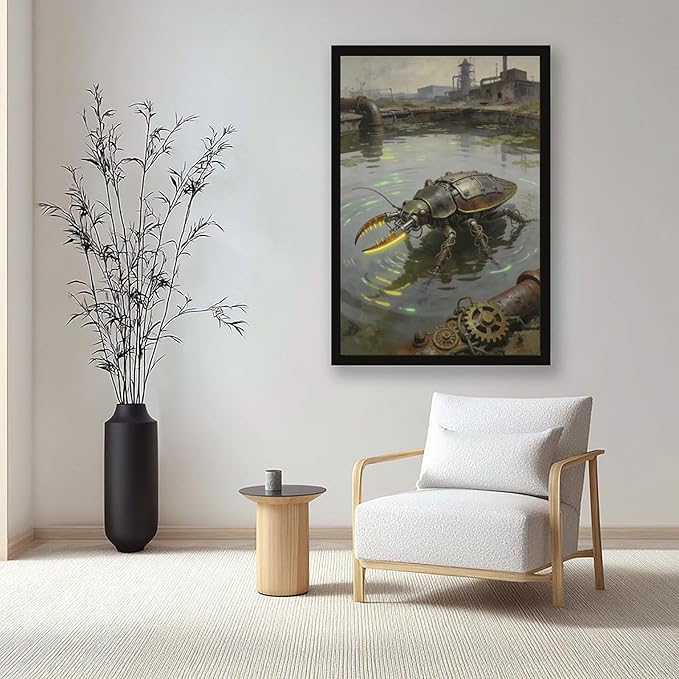 Framed Industrial Fantasy Wall Art for Living Room TV Wall Post Apocalyptic Style Home Decor 20x30in