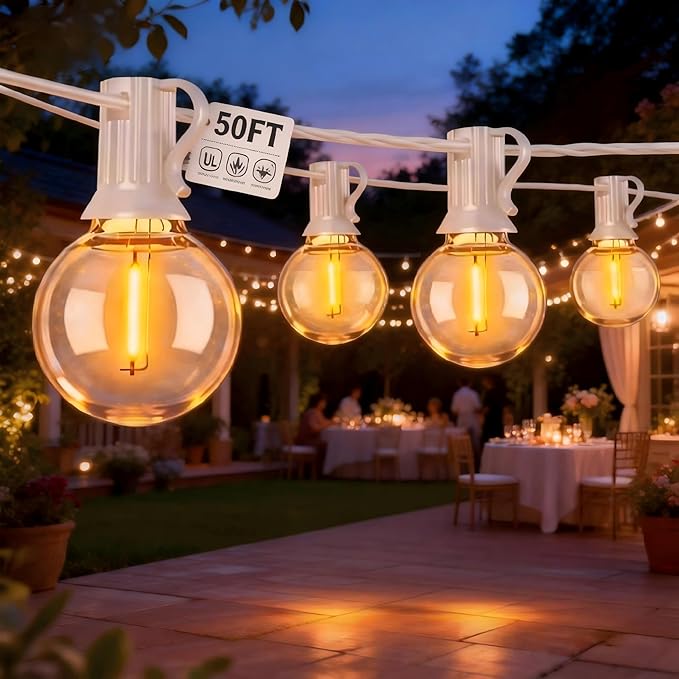 Abeja LED Outdoor String Lights, 50FT G40 Patio String Lights with 52 Dimmable Shatterproof Bulbs, Waterproof Backyard Outdoor Hanging Lights for Backyard, Bistro, Porch, Deck Decor
