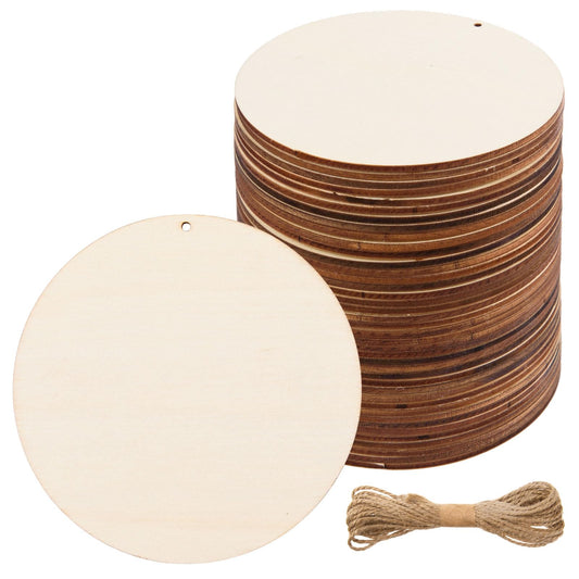 MoDooris 80 Pcs 5 Inch Unfinished Wood Circles for Crafts, Round Wooden Discs Slices with Holes Christmas Hanging Ornaments Blank Wooden Cutout Tags for Sign Gift Christmas Tree Home Decor DIY Crafts