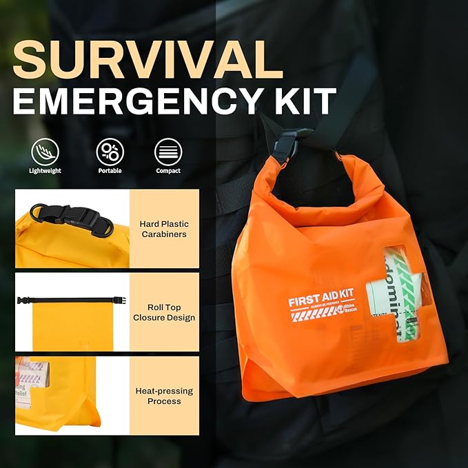 RHINO RESCUE Waterproof First Aid Kit, Lightweight Boat Dry Bag, Emergency Survival Supplies for Outdoor Kayak Floating Swimming & Camping FSA HSA Eligible (Yellow)