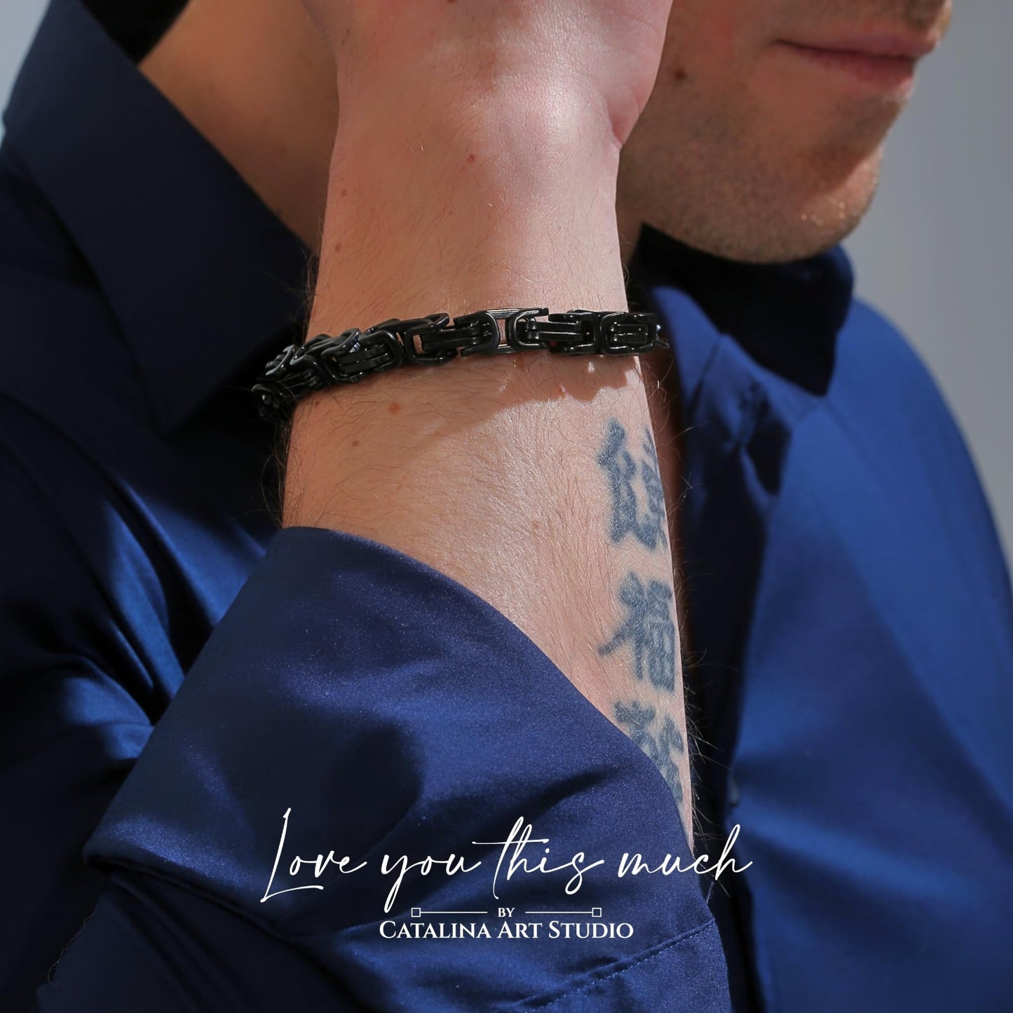 Love You This Much Son In Law Gift | Mens 5mm Twist Link Steel Bracelet | Best Present Ideas for Son in Law | 8" + 1" Extender | Luxury Gift Box & Card (Black/Black)